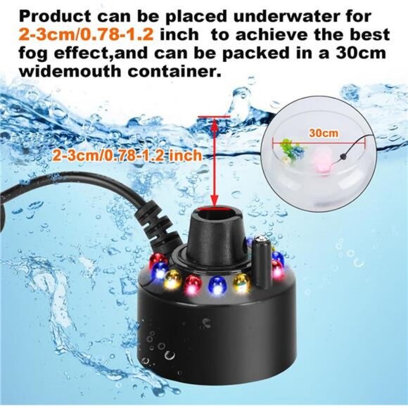 Mist Maker with Splash Guard, 12 LED Fogger Water Fountain Pond Fog Machine - Picture 4 of 7